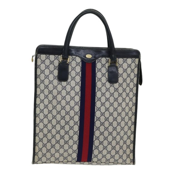 GUCCI GG Supreme Sherry Line Hand Bag PVC Leather Navy Red 010 378 Auth ar12310 - Picture 2 of 16